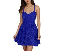 Abito da sera da cocktail chic per battesimi, cerimonie, ballo di fine anno, matrimonio, a metà lungo, con spalline economiche, blu, XXXXXL