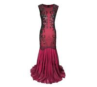 Abito da sera da donna anni '20 - Abito vintage con pailette, abito lungo in stile retrò, anni '20, con flapper Great Gatsby anni '20, per matrimoni e feste, Colore: rosso, M