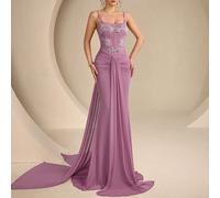 Abito da sera da donna con applicazioni decorative, extra lungo, aderente con orlo a sirena L,M,S,XLColore unicoTessuto in tulle