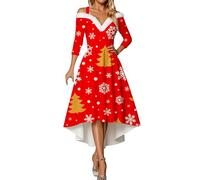 Abito da sera da donna, con collo in pelliccia, scollo a V, abito da cocktail, abito invernale, linea ad A, abito da festa, Rot104, M