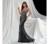 Abito da sera da donna con decorazioni di cristalli, abito da cerimonia di lusso con cristalli, adatto per red carpet, gala, cene formali, balli di beneficenza, feste serali, cerimonie di premiazione,