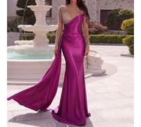 Abito da sera da donna con scollo tondo, pannello in rete, orlo a coda di pesce drappeggiato, adatto per partecipare a gala, matrimoni, eventi sul red carpet e feste L,M,S,XL,XSColore unicoTessuto in 