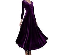 Abito da sera da donna, elegante, con glitter, con spacco alto, maxi abito lungo elegante con paillettes e scollo a V, spacco alto, abito da sera a vita alta, taglie forti, stile impero, a vita alta,