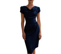 Abito da sera da donna, elegante, per matrimonio, scollo a cascata, abito da bal, Blu marino, XXL