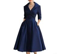 Abito da sera da donna in raso con colletto rovesciato, ideale per cocktail party e matrimoni (XL blu scuro)