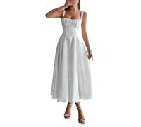 Abito da Sera da Donna in Raso Jacquard Floreale, A Trapezio, con Allacciatura sul Retro E Corsetto, Lunghezza tè, per Cocktail Party(White,L)