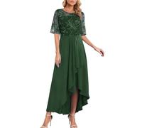 Abito da sera da donna, lungo, elegante, in pizzo, in chiffon, formale, a mezze maniche, linea ad A, per matrimoni e cocktail, per la mamma e la sera, O verde1, XXL