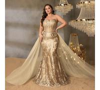 Abito da sera da donna taglie forti stile sirena, decorato con eleganti inserti in pizzo e corpetto a corsetto, design della gonna ampia, che esalta l'eleganza e la grazia, adatto per gala in smoking,