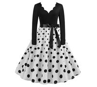 Abito da sera da donna, vintage anni 50, abito da sera a maniche lunghe, sexy con scollo a V, swing a pois, casual, elegante, a vita alta, al ginocchio, per matrimoni, cocktail, serate, feste e