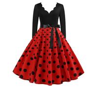 Abito da sera da donna, vintage anni 50, abito da sera a maniche lunghe, sexy con scollo a V, swing a pois, casual, elegante, a vita alta, al ginocchio, per matrimoni, cocktail, serate, feste e