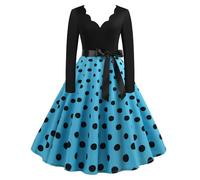 Abito da sera da donna, vintage anni 50, abito da sera a maniche lunghe, sexy con scollo a V, swing a pois, casual, elegante, a vita alta, al ginocchio, per matrimoni, cocktail, serate, feste e
