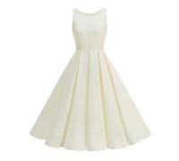 Abito da sera da donna vintage anni '50, con fiori, lunghezza al ginocchio, abito da cocktail rockabilly, con scollo a V, linea A, abito estivo anni '50, bianco, XXL