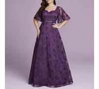 Abito da sera di alta gamma con scollo a cuore, ricamato in pizzo, con applicazioni di perline e balze, adatto come abito da damigella per matrimoni, feste di San Valentino, vacanze e primavera 0XL,1X