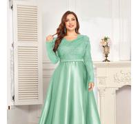 Abito da sera di alta qualità con scollo a V in paillettes, maniche a palloncino, design a sirena, taglia comoda, colore unito, elegante e di lusso, lunghezza maxi, esalta il fascino femminile, adatto