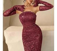 Abito da sera di lusso, abito da cerimonia di alta gamma, stile elegante e sofisticato da signora L,M,S,XL,XS,XXLColore unicoTessuto in maglia