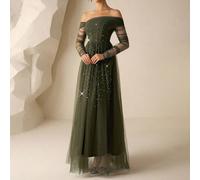 Abito da sera di lusso, abito da cerimonia di alta gamma, stile elegante e sofisticato da signora L,M,S,XL,XSColore unicoTessuto in tulle