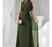 Abito da sera di lusso con colletto di paillettes e perle, abito da cerimonia di alta gamma con un'elegante atmosfera L,M,S,XL,XSColore unicoTessuto intrecciato