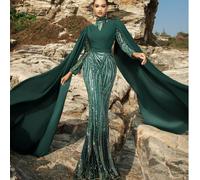 Abito da sera di lusso con perline e paillettes, maniche extra lunghe, vestito da ballo a sirena perfetto per red carpet, matrimoni di lusso, premiazioni musicali e sfilate di moda nel metaverso L,M,S