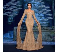 Abito da sera di lusso e glamour con cristalli e spacco ultra lungo sulla manica - perfetto per eventi di gala subacquei, cene del Met Gala e inaugurazioni di gallerie d'arte L,M,S,XL,XXLColore unicoP