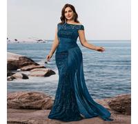 Abito da sera di lusso in raso blu prugna con nastro e paillettes, abito da cocktail elegante da donna con scollo asimmetrico dignitoso e lunghezza alla caviglia a sirena, abito da festa da sposa senz