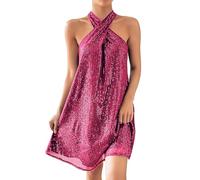 Abito da Sera Donna con Paillettes - Casual da Tinta Unita con Paillettes Senza Maniche A Trapezio Ampio alla Moda (Red XXXL)