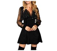 Abito Da Sera Donna Vestito Natale Donna Corti Vestiti Glitter Capodanno Casual Abito Scollo a V D'onore Abiti Brillante Da Sera Mini Abito Vestito Cocktail Ballo Carnevale Black Friday 2024 Offerte