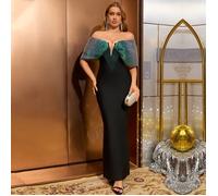 Abito da sera elegante a fascia, stretto, modellante, con scollo a contrasto, dalla struttura a fascia, per cerimonia, laurea, cena, festa, gala. Colore: nero L,M,S,XLBlocchi di coloreTessuto
