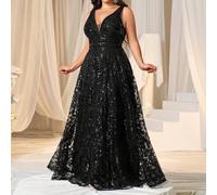 Abito da sera elegante a linea A con scollo a V profondo e schiena scoperta per donne formose - Abito da cerimonia per banchetti, matrimoni, eventi sul red carpet, ritratti nuziali, grandi celebrazion