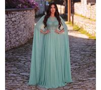 Abito da sera elegante con collo rotondo, con mantellina e vestito a linea A fluente - una scelta ideale per feste di gala glamour, ricevimenti di nozze di lusso, eventi di beneficenza rinomati e gran