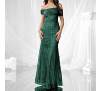 Abito da sera elegante con ricamo, patchwork, colletto asimmetrico, design con applicazioni, schiena aperta, orlo a sirena, adatto per invitati di matrimonio, cerimonia di laurea, festa, Natale, autun