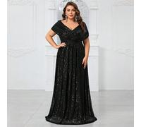 Abito da sera elegante con scollo a V e paillettes, maniche a pipistrello, per donna taglia curvy, nero, abito da cerimonia formale per matrimoni, lauree, cene primaverili 1XL,2XL,3XL,4XLPaillettes