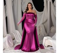 Abito da sera elegante con spalle scoperte, taglio a sirena con orlo a trombetta e maniche a mantella in tulle, abito da sera aderente sofisticato per cerimonie formali, matrimoni, madri della sposa, 