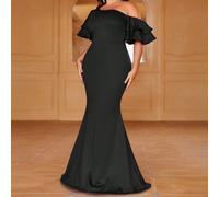 Abito da sera elegante con una spalla, maniche a volant, stile sirena per donna, abito da cerimonia formale con dettagli a volant a cascata e strascico a sirena - perfetto per gala sul red carpet 1XL,