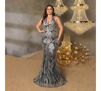 Abito da sera elegante da donna con collo a canottiera, scollo a V profondo, schiena aperta, orlo a sirena e silhouette aderente, adatto per gala in abito da sera, eventi sul red carpet, serate all'op