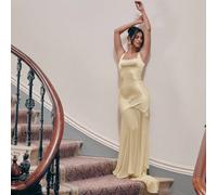 Abito da sera elegante da donna con collo a una linea, schiena scoperta, vita stretta, laccio in pizzo e inserti in rete, gonna a sirena lunga, adatto per partecipare a matrimoni, fare da damigella, f