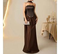 Abito da sera elegante da donna con decorazioni in strass e pieghe, adatto per l'estate L,M,S,XL,XSColore unicoTessuto