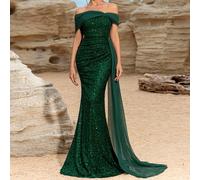 Abito da sera elegante da donna con paillettes, abito lungo con spalla asimmetrica in rete e nastro senza spalline, abito da festa, abito da ospite di matrimonio, elegante per la primavera L,M,S,XLCol