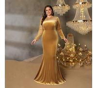 Abito da sera elegante da donna con scollo tondo, silhouette modellante e orlo a coda di pesce, con ricamo floreale, adatto per eventi formali come gala, red carpet, serate all'opera, cerimonie di pre