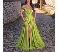 Abito da sera elegante da donna con spalle scoperte, con design plissettato sul busto, laccio regolabile sulla schiena, spacco alto, adatto per feste e gala formali L,M,S,XL,XSColore unicoRaso