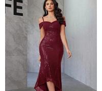 Abito da sera elegante da donna con spalline sottili, con paillettes a contrasto e orlo asimmetrico lungo con fondo alto-basso, abito da festa da matrimonio elegante per la primavera L,M,S,XLColore un