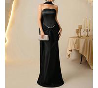 Abito da sera elegante da donna in colore unito con decorazioni in cristallo, senza spalline L,M,S,XL,XSColore unicoTessuto