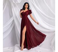 Abito da sera elegante da donna stile principessa, colore unito, decorato con paillettes, scollo a V, maniche con spacco, adatto per feste di compleanno, gala, cene, cocktail festa, celebrazioni di an