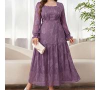 Abito da sera elegante da donna taglie forti con stampa floreale, lungo, per feste, cene, tea festa, high tea, formale, da madre della sposa, lussuoso, viola scuro, autunnale, per matrimonio in autunn