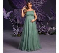 Abito da sera elegante e asimmetrico senza maniche per donne in gravidanza, taglia comoda, con design arricciato sul busto 1XL,2XL,3XL,4XL,5XLColore unicoTessuto in tulle