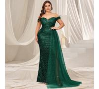 Abito da sera elegante e curvo con spalle scoperte, taglie forti, con spacco alto e design a coda di sirena, perfetto per banchetti, matrimoni, gala, cerimonie di premiazione e balli di beneficenza 1X