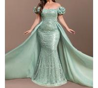 Abito da sera elegante e di per donna, con scollo a spalle scoperte, decorato interamente con paillettes, orlo a sirena, dettaglio con laccetti sulla schiena e design aderente, adatto per cerimonie di