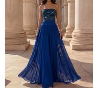 Abito da sera elegante e formale da donna, blu navy, plissettato, senza spalline, con perline, per matrimonio, ballo, promessa, estate L,M,S,XLColore unicoPaillettes