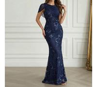 Abito da sera elegante e formale da donna con collo rotondo, decorazione floreale 3D, orlo a coda di pesce, vestibilità aderente, abito da sera glamour per laurea, matrimonio e festa L,M,S,XLColore un