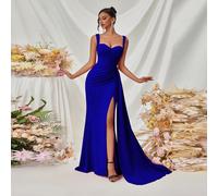 Abito da sera elegante e formale per le donne, molto decorato, con spalline spesse, scollo a cuore, cintura in vita, spacco frontale e schiena aperta, adatto per balli, feste, matrimoni e cene L,M,S,X