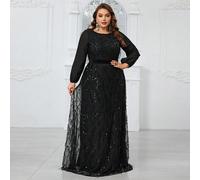 Abito da sera elegante e lungo con maniche a lanterna, scollo tondo, scintillante, per donna taglia curvy, adatto per feste, cene, lauree, matrimoni, occasioni formali in primavera e vacanze 0XL,1XL,2